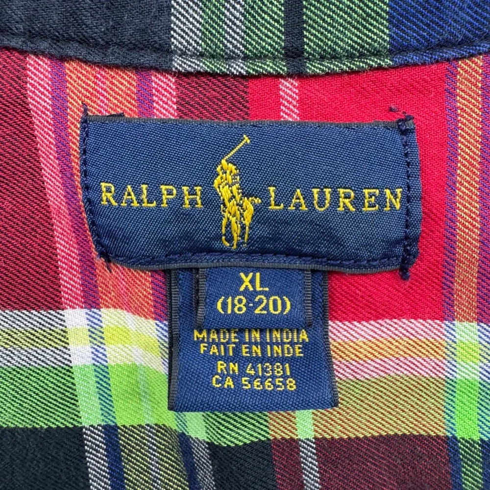 Ralph Lauren Boys XL Red Plaid Button Down Shirt Pony Logo Cotton Preppy Classic